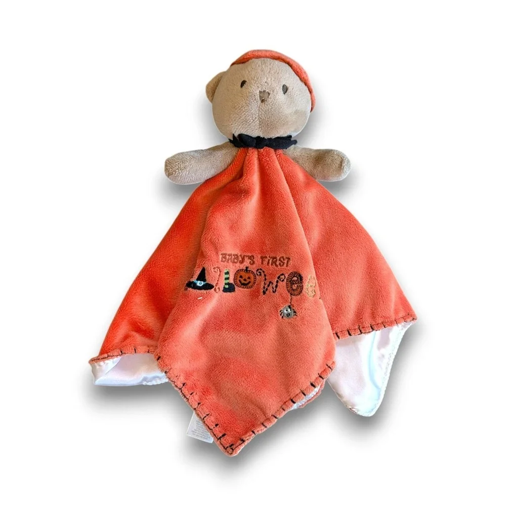 Carters Babys First Halloween Lovey Security Blanket Orange Pumpkin Bear 14''